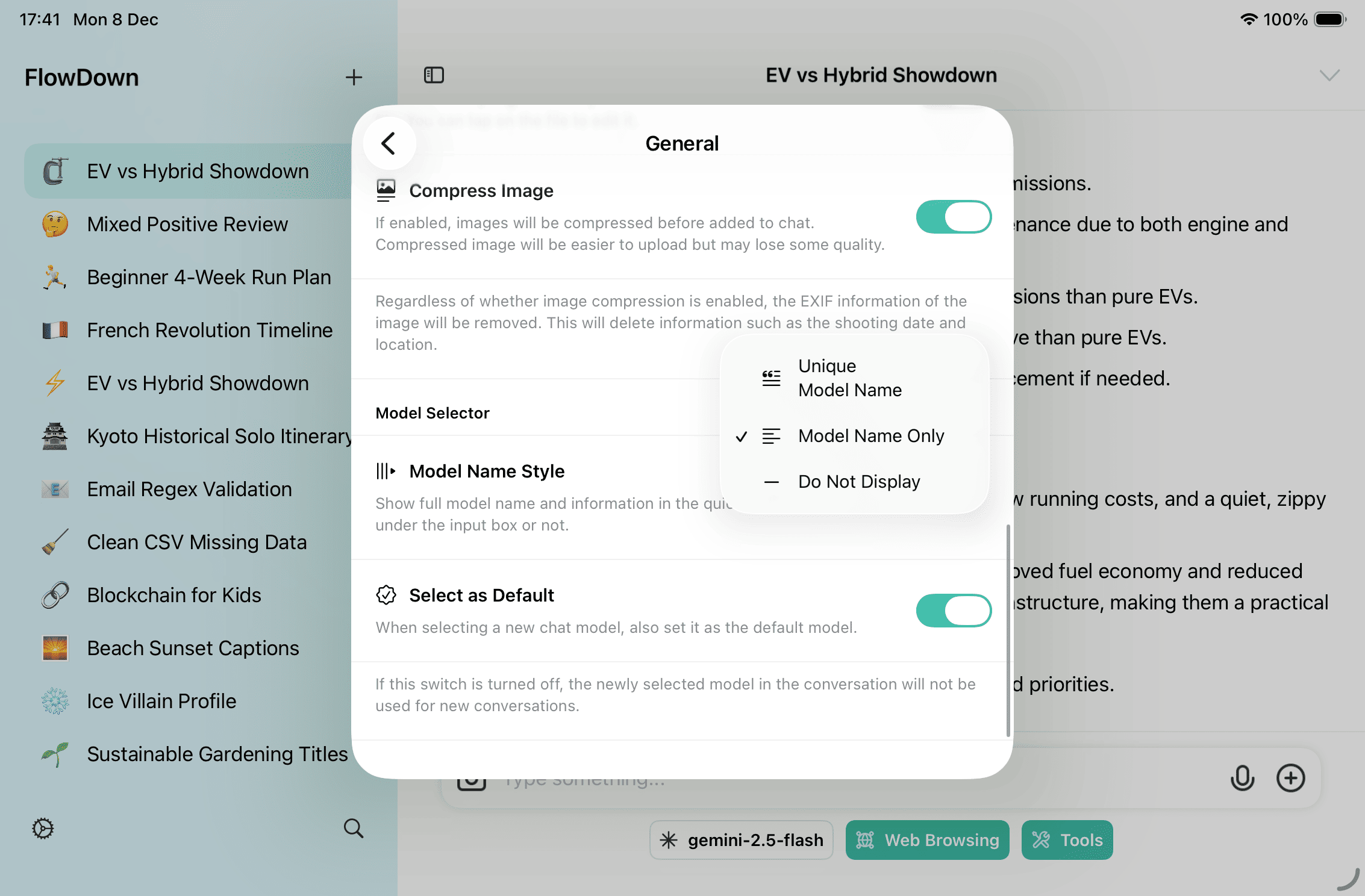 Model name display options